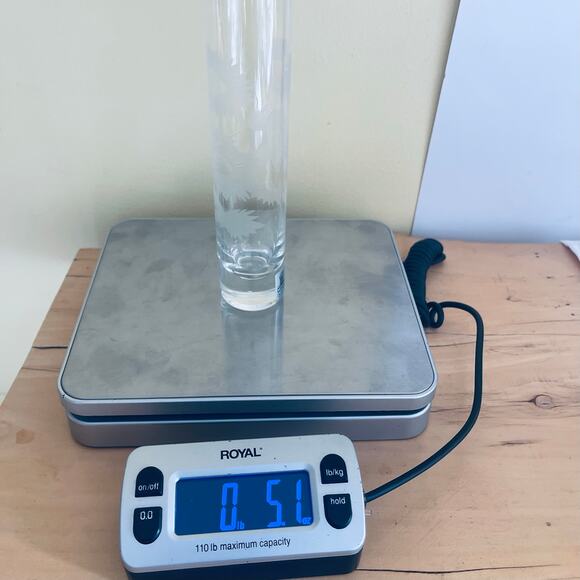 Vintage Schmid Etched Glass Sunflower Bud Vase 7" Tube Cylindrical Weighted Bott - Picture 7 of 7